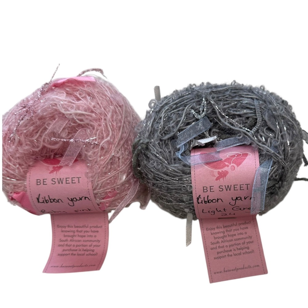 BE SWEET Ribbon Yarn Lot Baby Pink 36 Light Grey Metallic 24 Hand Spun Hand Dyed - Picture 2 of 7